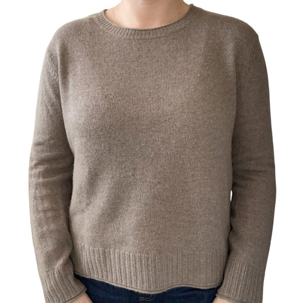 Jenni Kayne Tan Brown Cashmere Wool Blend Cropped Crewneck Oversized Sweater S - Picture 2 of 7